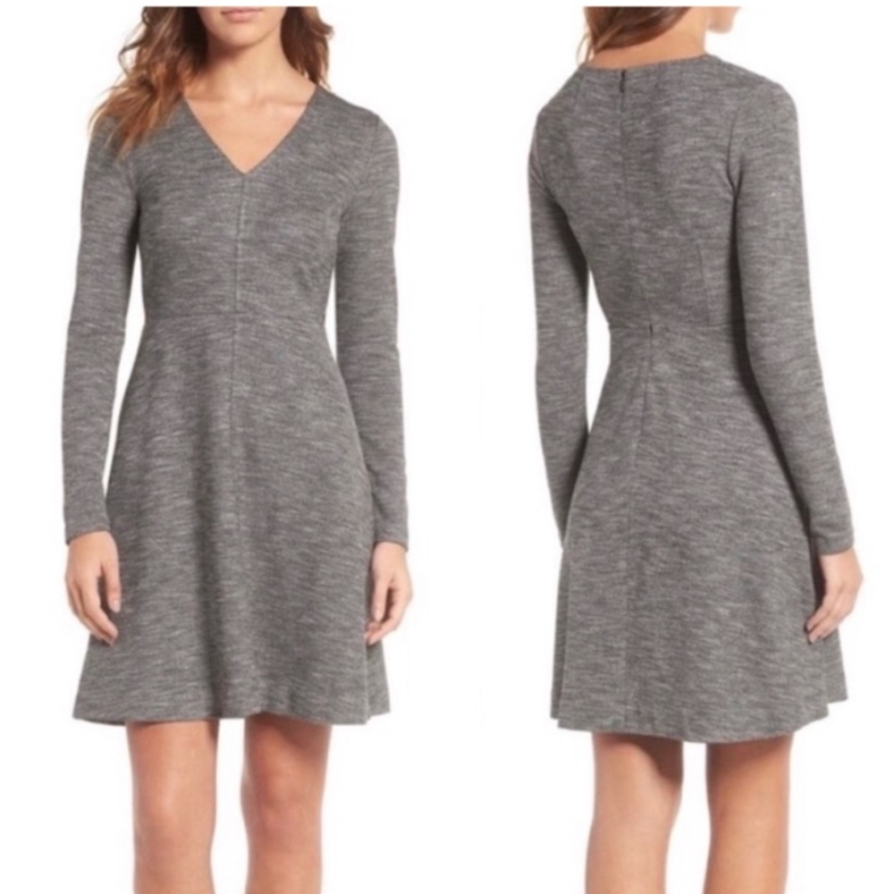 Madewell Bridgewalk V-Neck Long Sleeve Fit Flare Knit Skater Dress - Size 8